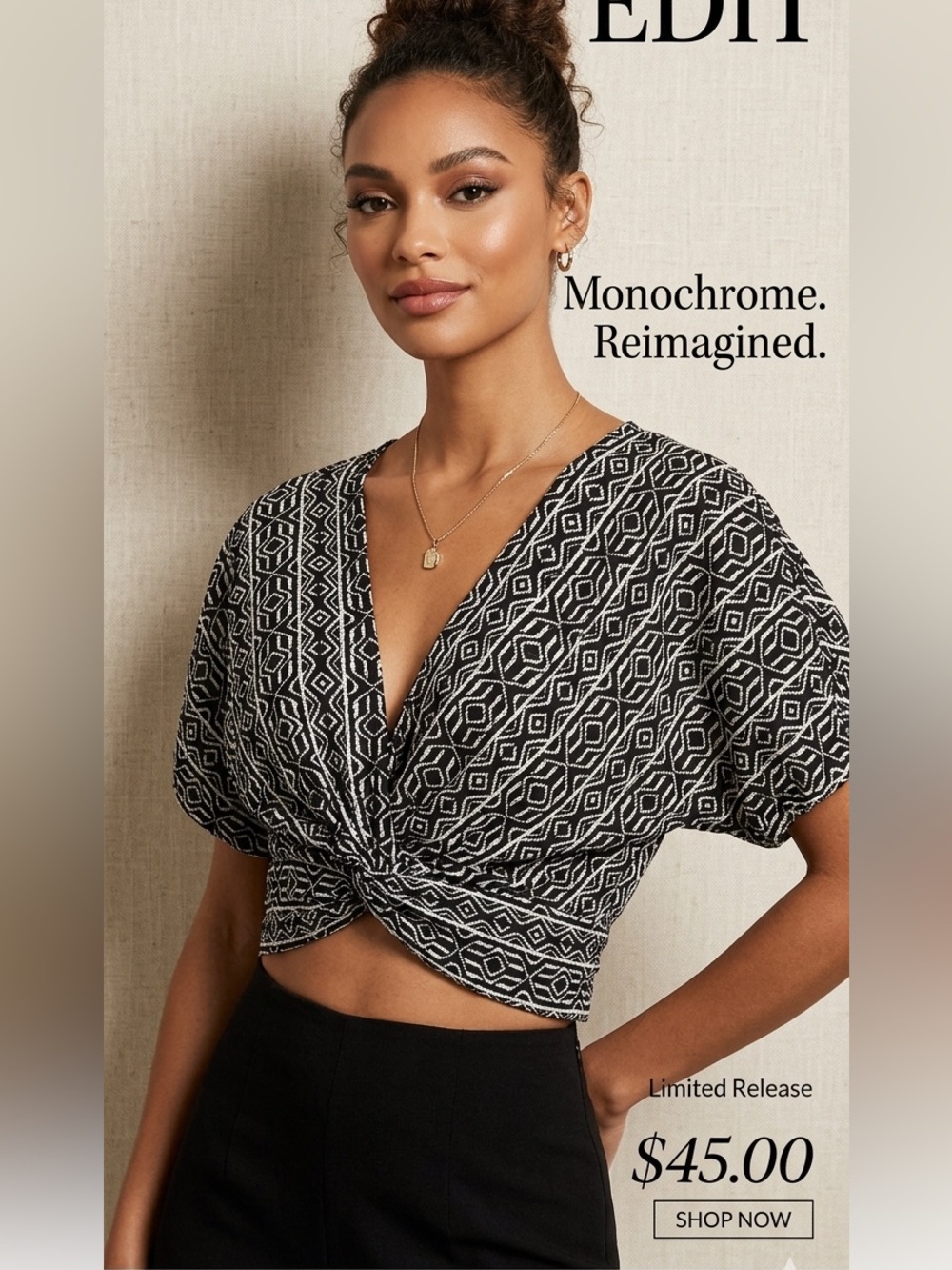 Zara Monochrome Geometric Pattern Top